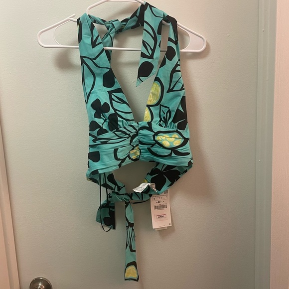 NWT Zara Printed Crop Top Neon Blue - Picture 3 of 4